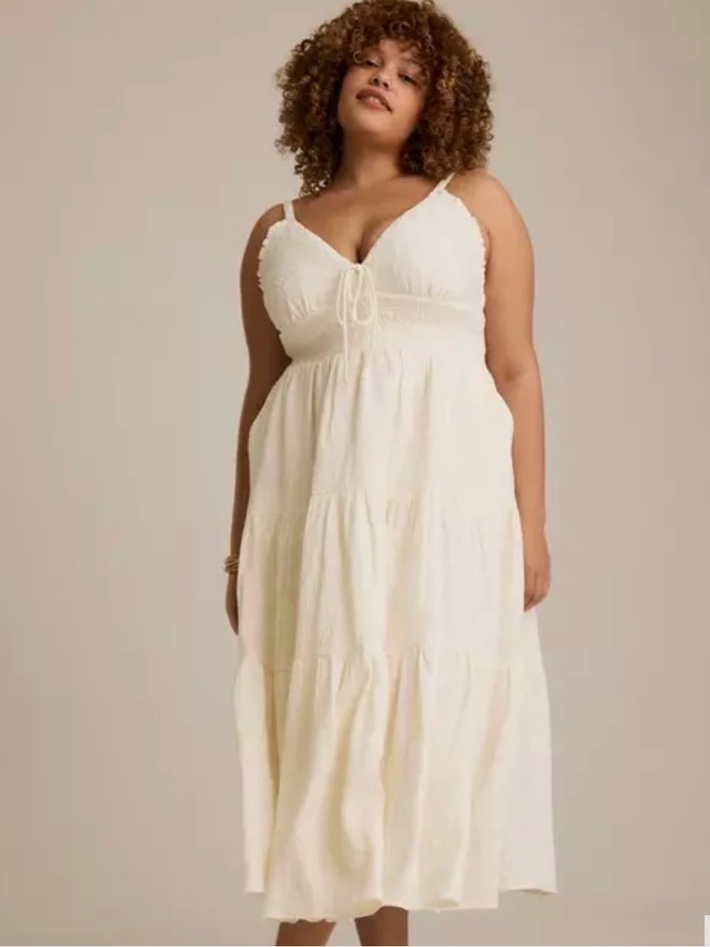 torrid Cream Tie-Front Tiered Maxi Dress